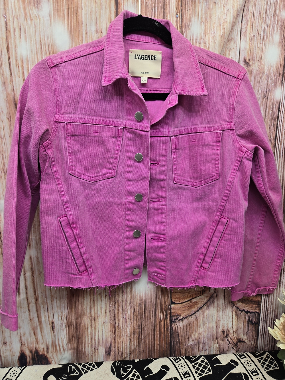 L'AGENCE Hot Pink Cropped Denim Jacket